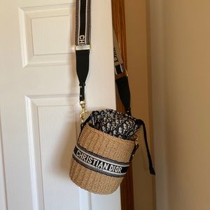 CDior inspired straw bucket bag
